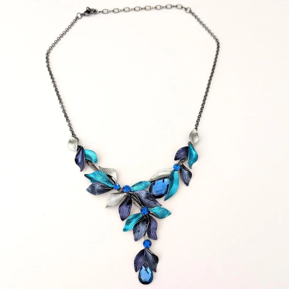 Navy, silver and teal statement necklace